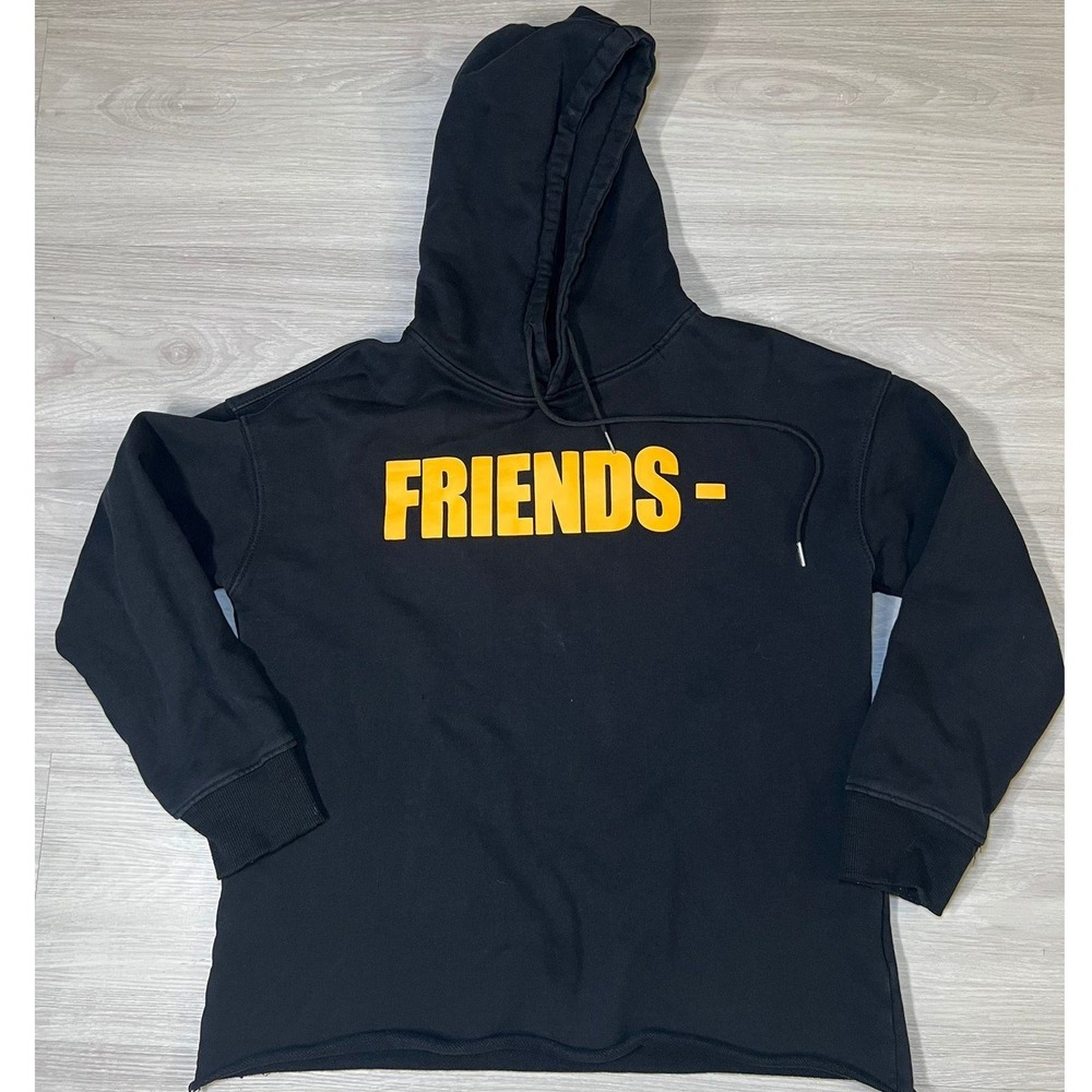 VLONE Friends Hoodie Mens Oversized Black Yellow Logo Pullover Streetwear